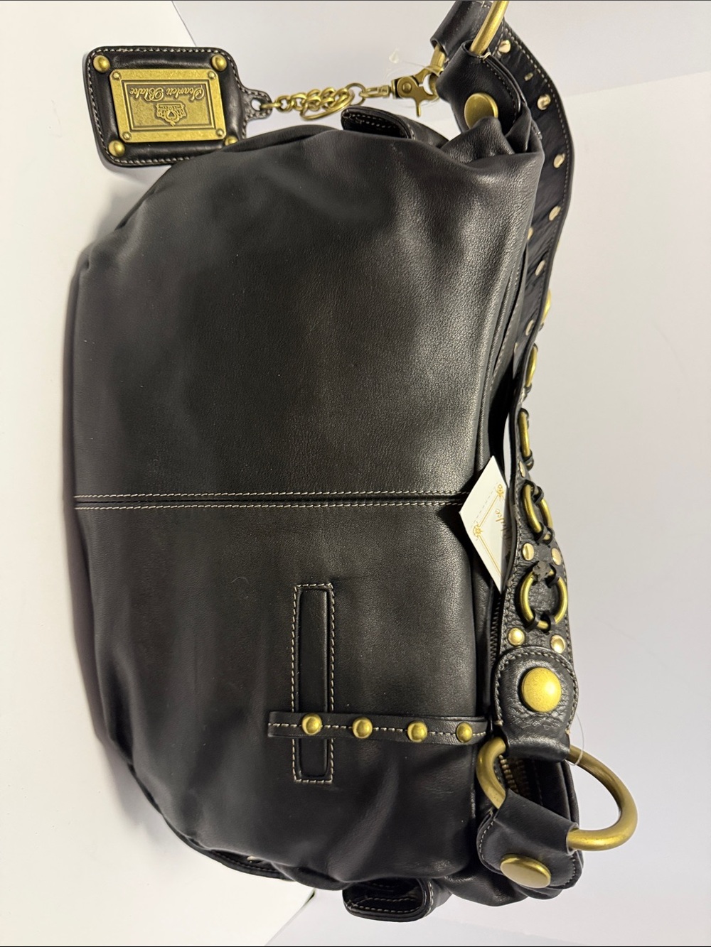 Coach Black Leather Studded Shoulder Bag with Gold Accents